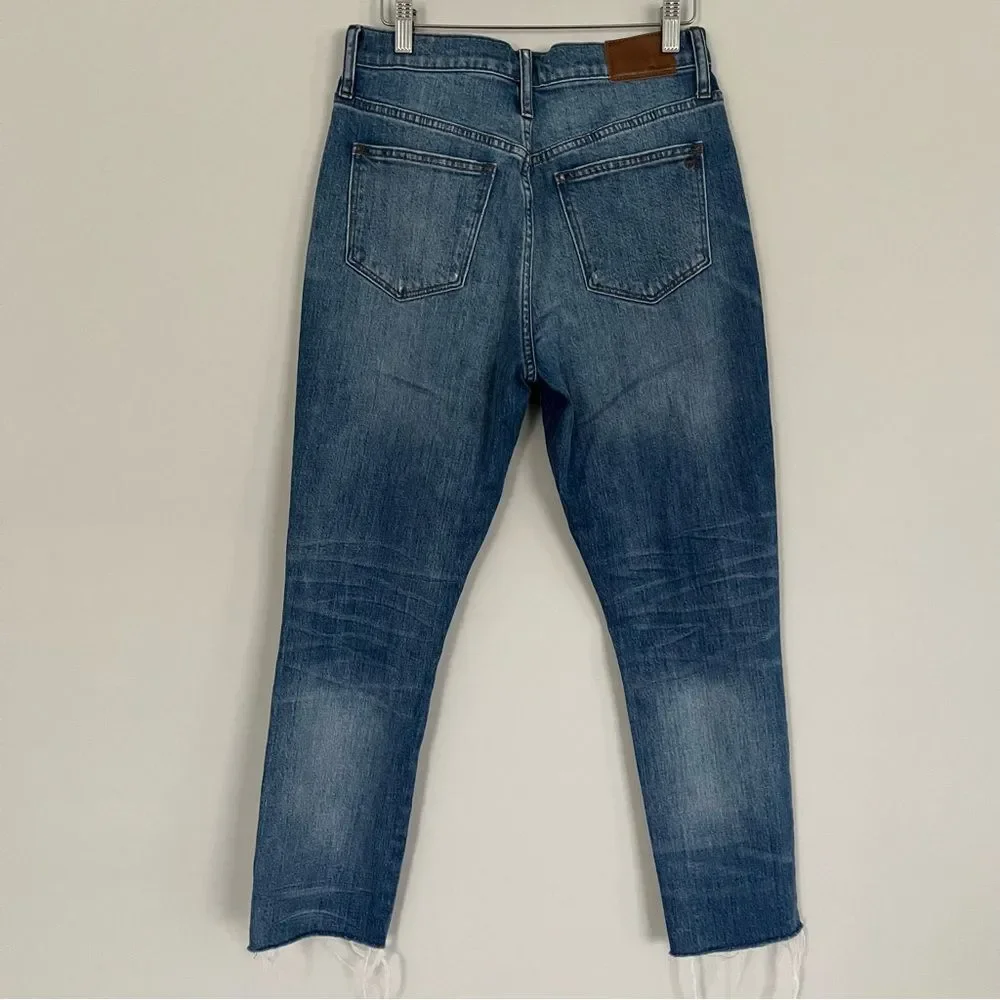 Madewell The High Rise Slim Boyjean Distressed Raw Hem, Size 26